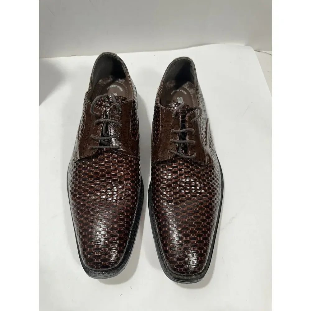 Stacy Adams Mens 10.5 Sanfillipo Basket Weave‎ Print Leather Oxford Dress Cognac